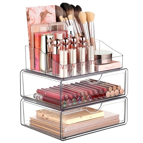 Vtopmart 3 Tier Clear Makeup Organizer with 2 Drawers - style: 3 Tier