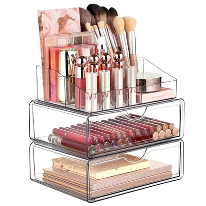 Vtopmart 3 Tier Clear Makeup Organizer with 2 Drawers - style: 3 Tier