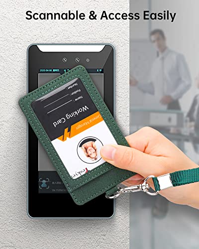 Teskyer Leather ID Badge Holder with Lanyard, Vertical Starry Dark Green - color: Starry Dark Green, size: Vertical
