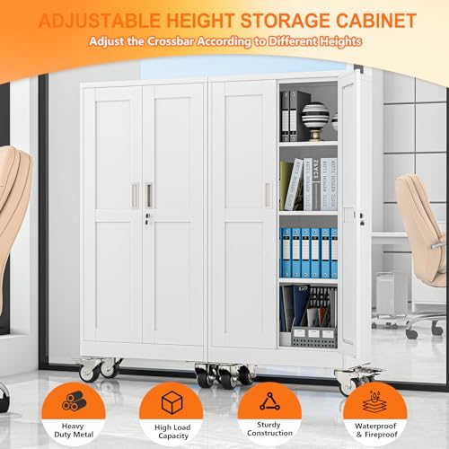 pozdeg 61" White Lockable Rolling Metal Garage Storage Cabinet - color: White, size: 13.78"D x 27.56"W x 61"H