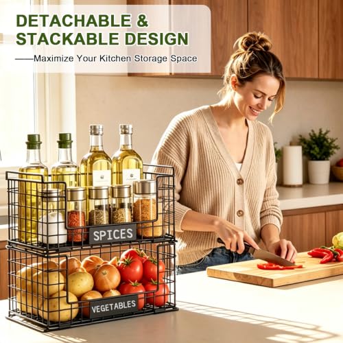 JKsmart 3 Pack XXL Stackable Wire Baskets, Pantry Organizers and Storage - size: XXL-16.34"x12.01"x23.61"