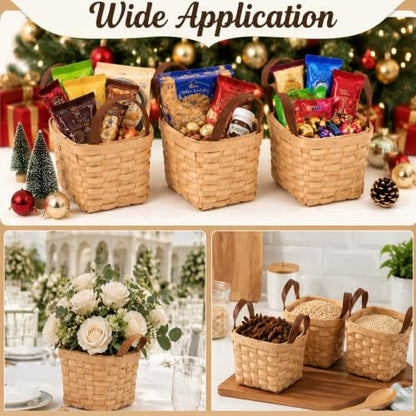 ZOOFOX 6 Pack Small Wicker Basket with Handle, 4" x 4.5" Woodchip Baskets for Gifts Empty, Rustic Style Basket Flower Girl Baskets for Wedding Home Party Decor Easter Gift Packing