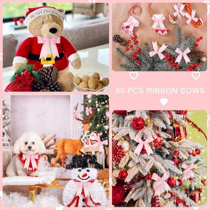 Pink Bows 60 Pcs 3.5 Inch Pre-Tied Satin Ribbon Bows with Adhesive Dots - color: Pink, size: 60 PCS