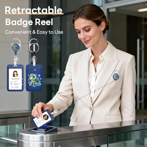 Retractable Badge Holder with Detachable Lanyard, Cute Turtle - color: Cute Turtle