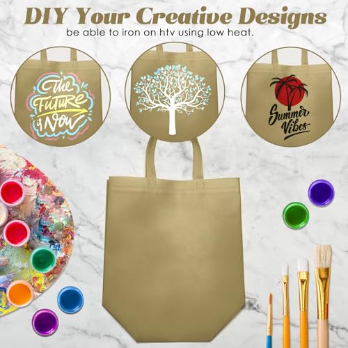 Reginary 50 Pcs Reusable Tote Bags Shopping Bags Non Woven, Light Brown - color: Light Brown