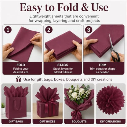 ROVIBIOBIO 100 Sheets Burgundy Tissue Paper for Gift Bags, 20 x 14 Inch - color: Burgundy