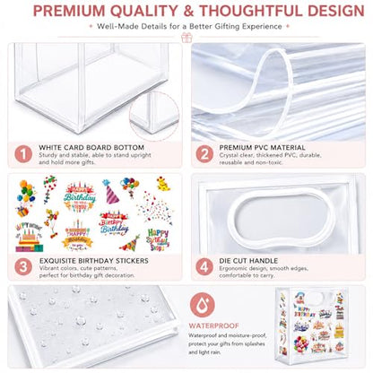 SHIPKEY 10 PCS Clear Gift Bags with Handles, Small White PVC Party Bag - color: White - Small