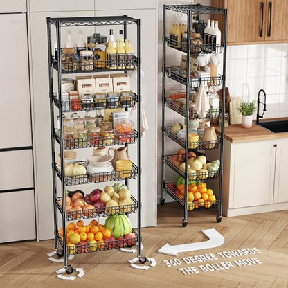 DurayLoly 7-Tier 300LBS Basket Wire Shelving Unit, Locking Wheels, Black - size: 72" H x 24" W x 14" D
