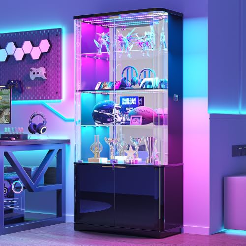 Dystler 71" 6-Tier Glass Display Cabinet with Lock & RGB Lights - color: Black