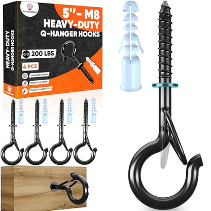 [HEAVY-DUTY] 250Lbs 5’’ M8 Q-Hanger Hook with Safety Buckle & Washer, 4Pcs