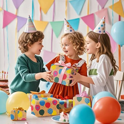 WRAPAHOLIC Kraft Wrapping Paper Roll - Striped Brown Kraft Paper for Birthday Gift Wrapping - 17in x 16in Each Roll, Total 23 Sq. Ft. - Birthday Balloon - color: Birthday Balloon, size: 1 Roll (Pack of 1)