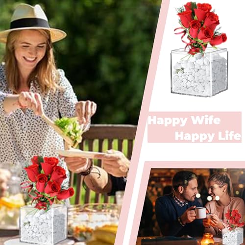 KissYou Acrylic Box Large Clear Display Boxes with Lid Transparent Square Cube Acrylic Storage Box for Wedding Graduatio Party Decorations - size: 3.94 x 3.94 x 3.94 Inch