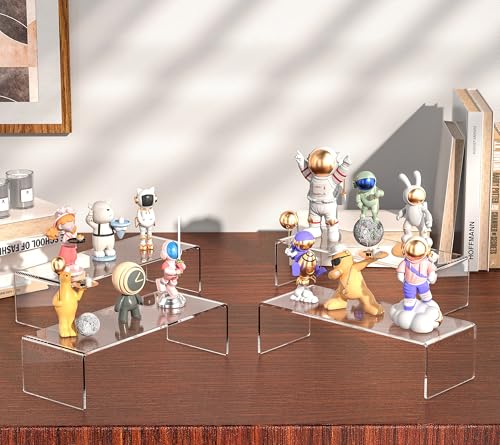 Jusalpha 4 Pc Large 12'' Clear Acrylic Risers, Display Risers Shelf Showcase Fixtures for Retail, Display Stand for Amiibo Funko POP Figures, Cupcakes, Food Display, Cabinet Organizer (12''x 5''x 3.5 '') - size: 12''x 5''x 3.5 ''