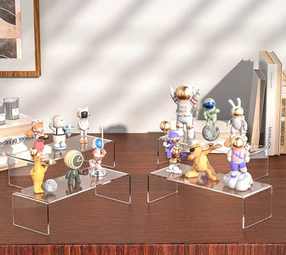 Jusalpha 4 Pc Large 12'' Clear Acrylic Risers, Display Risers Shelf Showcase Fixtures for Retail, Display Stand for Amiibo Funko POP Figures, Cupcakes, Food Display, Cabinet Organizer (12''x 5''x 3.5 '') - size: 12''x 5''x 3.5 ''