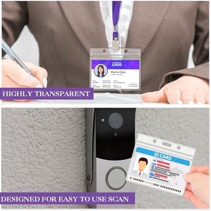 Marspark 4"x3" Name Badge Holder with Lanyard Bulk, Purple, 50 Sets - color: Purple
