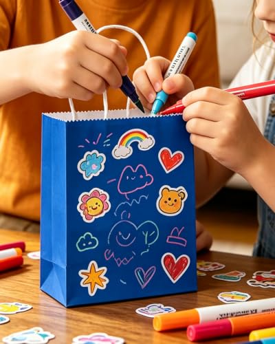 qiqee 24PCS Mini Gift Bag with Handles Bulk 4.5"x2.5"x6" Gift Bags Diamond Blue Bags Multiple Uses - color: Diamond Blue
