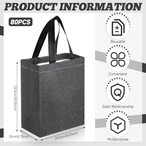 Eccliy 80 Pcs Reusable Gift Bags, Medium, Dark Grey - color: Dark Grey, size: Medium
