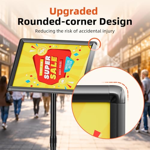 8.5"x11" Adjustable Floor Stand Sign Holder w/ Round Corner, 1 Pack - size: 8.5x11 Inch with Rounded Corners