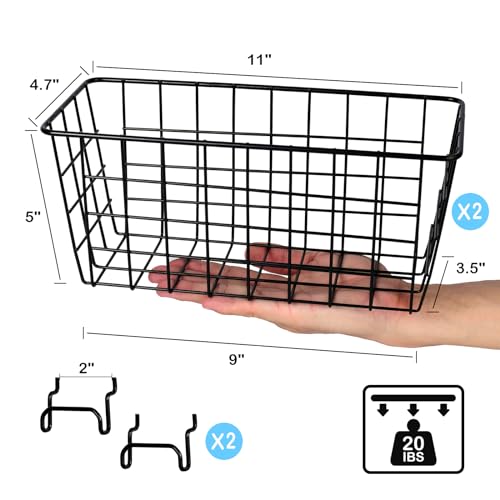 Pegboard Baskets 2 Pack Peg Board Metal Shelves Organizers (Medium, Black) - size: Medium, style: 2M Black Pegboard Baskets