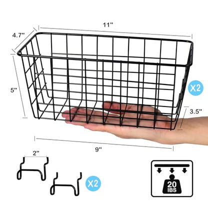 Pegboard Baskets 2 Pack Peg Board Metal Shelves Organizers (Medium, Black) - size: Medium, style: 2M Black Pegboard Baskets