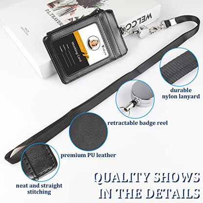 Teskyer ID Badge Holder with Retractable Lanyard, Lanyard Wallet, Black - color: Black #02, size: 3.1" x 4.7"