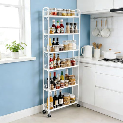 6in 6 Tier Slim Rolling Storage Cart with Wheels, White - size: 6in White