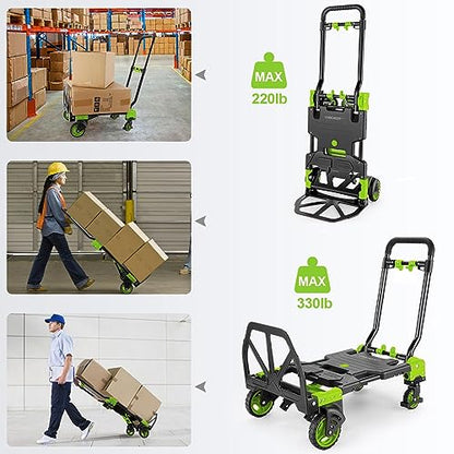 Heavy Duty 330lbs Folding Hand Truck, 2 in 1 Alu Foldable Dolly, Green - color: Green