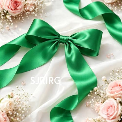 1-1/2 Inch Green Satin Ribbon 50 Yards Single Face Polyester - color: Green, size: 1-1/2 inch