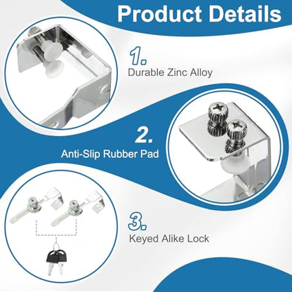 1.7" Luminous Sliding Glass Door Ratchet Lock Fit 1.18-1.57" Silver - color: Silver, size: 1.7"