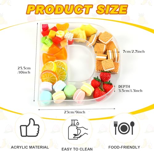 Uiifan 10'' Acrylic Letter Box Form Tray Display Fillable Letter Charcuterie Box Acrylic Candy Dish for Birthday Party Reusable Plates for Food, Not Include Lid(Clear,Letter D) - style: Letter D