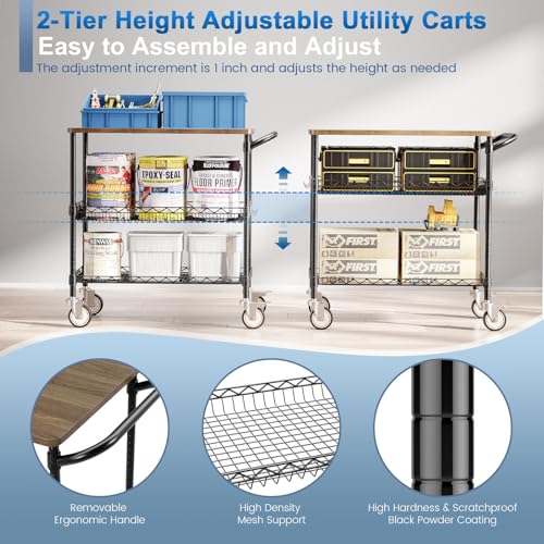 Rolling Kitchen Carts with Wheels, 3-Tier Utility Cart with Wood Tabletop - color: Wood-black