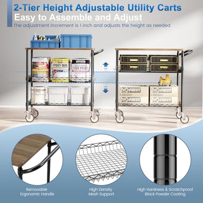 Rolling Kitchen Carts with Wheels, 3-Tier Utility Cart with Wood Tabletop - color: Wood-black