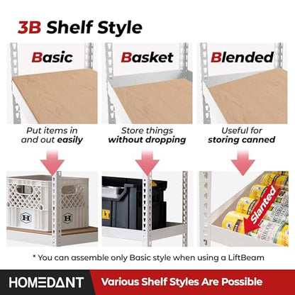 HOMEDANT White 47.7" Deep 5 Tier Storage Shelves Garage Shelving Unit Metal - color: White, size: 47.7"W x 24.1"D