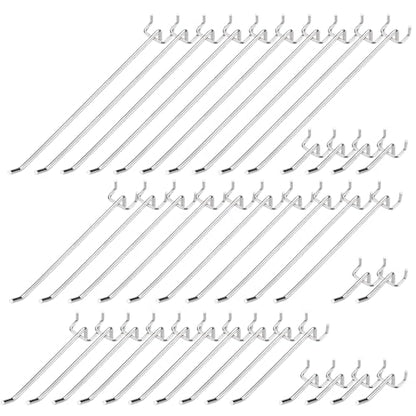40Pcs 2" 4" 6" 8" Pegboard Display Hooks Assortment Set, Stainless Steel Garage Organization Peg Wall Hook Metal Slatwall Panel Hook Fit 1/8 and 1/4 Inch Pegboard for Retail Shop