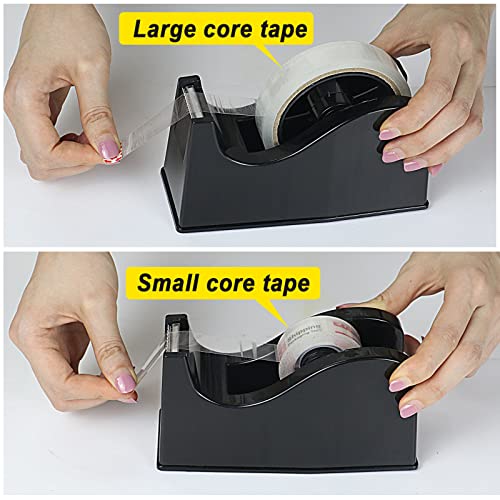 BOMEI PACK Desktop Tape Dispenser (Fits 1" & 3" Core) with Transparent Tape Refills, Clear Tape with Black Tape Holder,Weighted Non Slip Base, for Masking Tape,Heat Resistant Tape