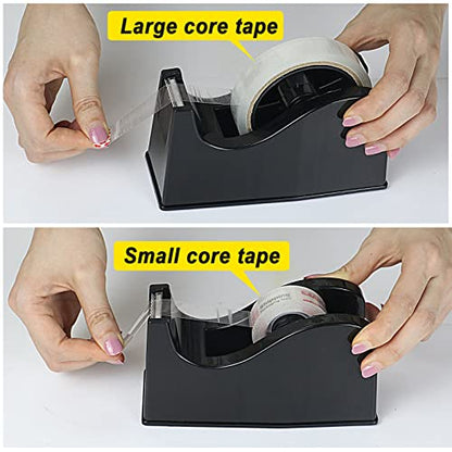 BOMEI PACK Desktop Tape Dispenser (Fits 1" & 3" Core) with Transparent Tape Refills, Clear Tape with Black Tape Holder,Weighted Non Slip Base, for Masking Tape,Heat Resistant Tape