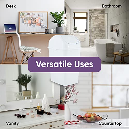 Superio Mini Desktop Trash Can with Swing Top Lid Portable Plastic Garbage Can for Countertop, Desktop, Make up Vanity, Bathroom, Car, Under Sink, Dorm, Compact Waste Bin 5 L 1.25 Gal (2, White) - size: 1.25 Gallon, style: 2 Pack