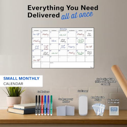 Small Dry Erase Calendar for Wall 17x26, Month Blank Kids Family Reusable Office, Classroom Schedule Monthly Planner Erasable Write, Rolled Whiteboard White Board, Calendar Dry Undated Erase for Wall - size: 26"W x 17"H