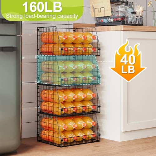 4 Pack XXL Stackable Wire Storage Basket, Extra Large Capacity Pantry Organizer and Storage, Muti-Purpose for Vegetable Fruit Basket & Can Organizer & Snack Rack & Metal Pantry Bin - size: 4 Pack-Wide 15.4"W x 11.8"D