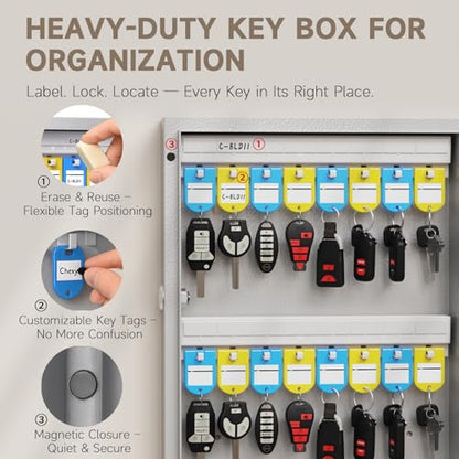 192 Key Lock Box Smart Key Organier Cabinet with Keypad & App for Office - size: 4.3inx16inx27in