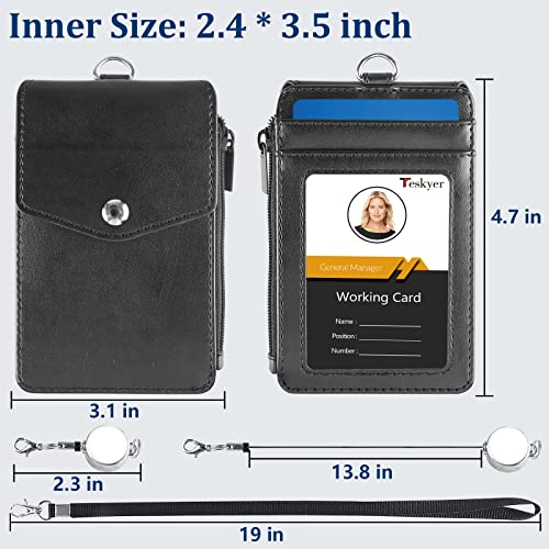 Teskyer ID Badge Holder with Retractable Lanyard, Lanyard Wallet, Black - color: Black #02, size: 3.1" x 4.7"