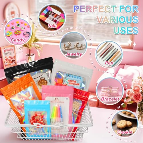 ANZNKU 100PCS Holographic Pink Mylar Bags, Resealable Smell Proof 2.7x3.9 - color: Pink, size: 2.7 x 3.9 Inch