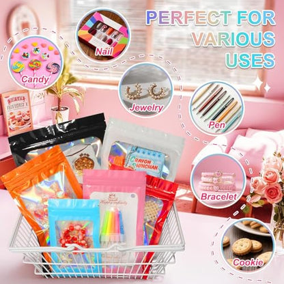 ANZNKU 100PCS Holographic Pink Mylar Bags, Resealable Smell Proof 2.7x3.9 - color: Pink, size: 2.7 x 3.9 Inch