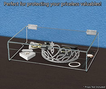 Acrylic Locking Display Case with Keys 12" x 8" x 4" Clear Rectangular Lucite Countertop Tray with Lid for Artifacts Antiques Collectibles Jewelry Currency and Coins by Marketing Holders - size: 12"w x 8"d x 4"h