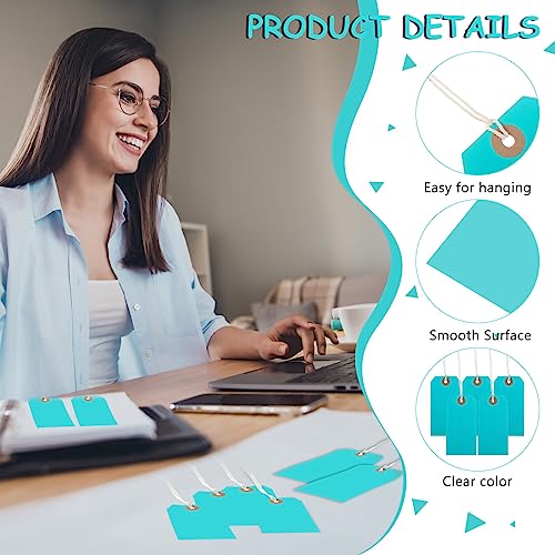 Chuangdi 100 Pcs Shipping Tags with String, Blue Cardstock Paper Hang Tags