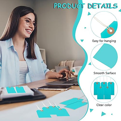 Chuangdi 100 Pcs Shipping Tags with String, Blue Cardstock Paper Hang Tags