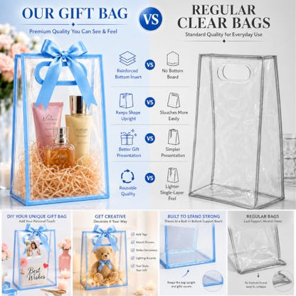 ROVIBIOBIO 12 Pack Clear Gift Bags with Handles, Blue - color: Blue