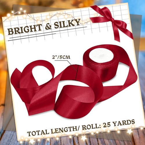 Luomorgo 2 Inch Satin Ribbon, 25 Yards, Burgundy - color: Burgundy, size: 2 inch x 25 yards