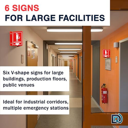 Fire Extinguisher Sign with Arrow, 3D Acrylic V Sign, Wall Mount, 6 Pack - color: Red Acrylic - Pack of 6