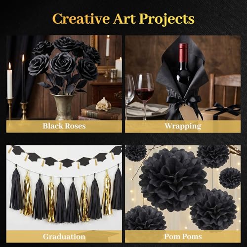 Koogel 330 Sheets Black Tissue Paper, 14 X 10 inches - color: Black